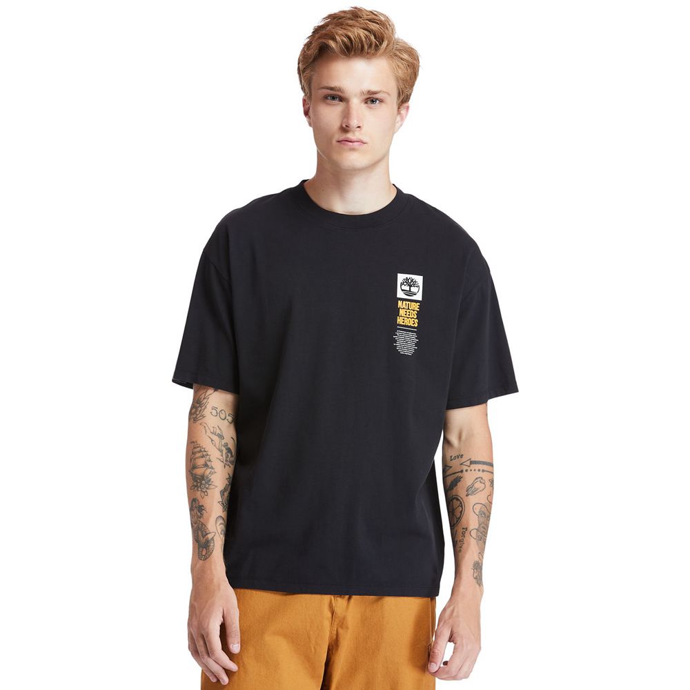 Tricouri Timberland Barbati Negrii - Heritage Short-Sleeve Back-Print Graphic - Romania - HULNSC640